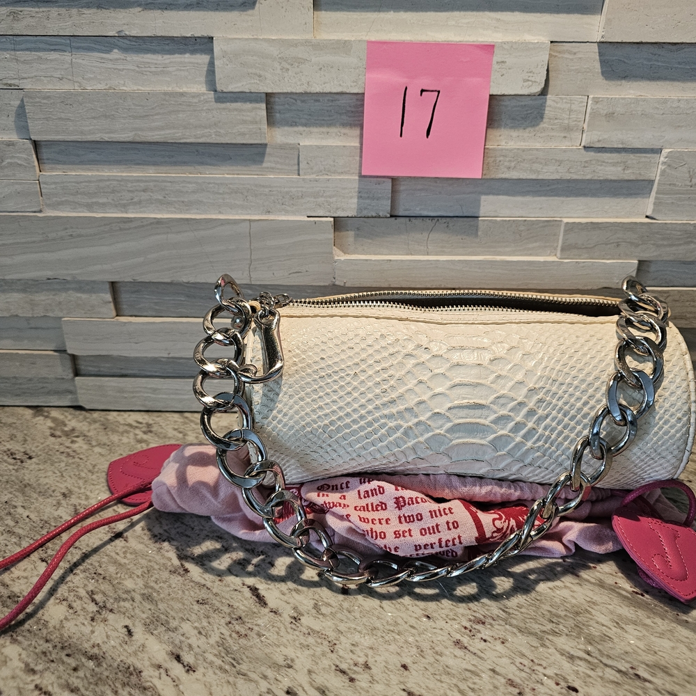 White Textured Clutch with Chain Strap